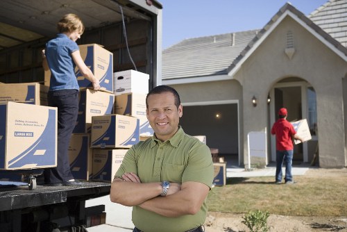 Packed boxes and furniture for a flat move