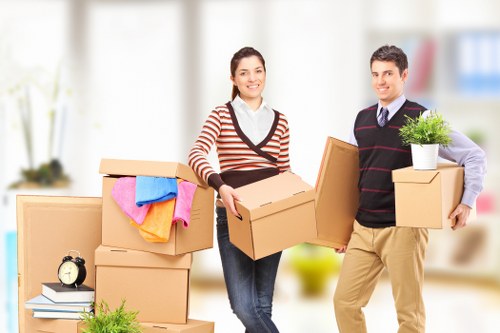 Packed boxes and furniture ready for a residential move in Islington