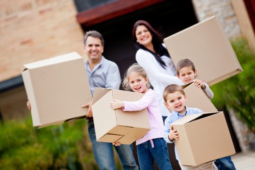 Packed boxes and furniture ready for a home move in Islington